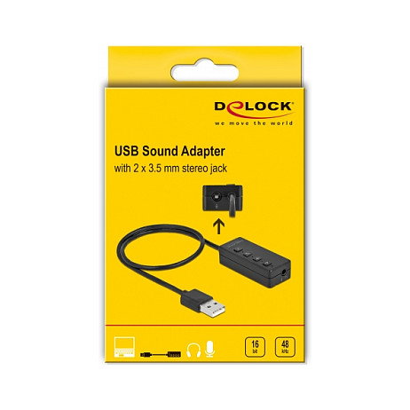 DeLOCK Adaptador USB para auriculares y micrófono con 2 x 3,5 mm, Negro DeLOCK Adaptador USB para auriculares y micrófono con 2 x 3,5 mm, Negro