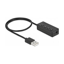 DeLOCK Adaptador USB para auriculares y micrófono con 2 x 3,5 mm, Negro