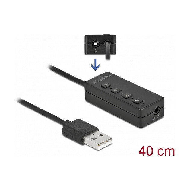DeLOCK Adaptador USB para auriculares y micrófono con 2 x 3,5 mm, Negro DeLOCK Adaptador USB para auriculares y micrófono con 2 x 3,5 mm, Negro