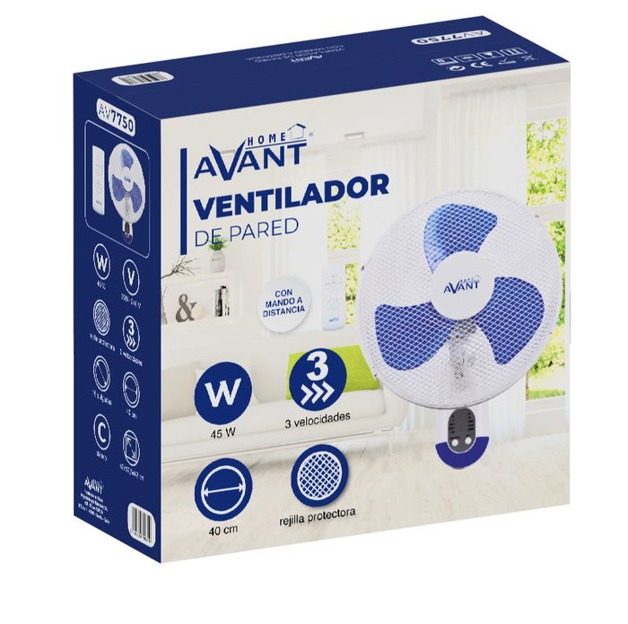 AVANT Ventilador de Pared 40 cm 45W con Mando a Distancia, Aire Fresco y Silencioso para Hogar y Oficina