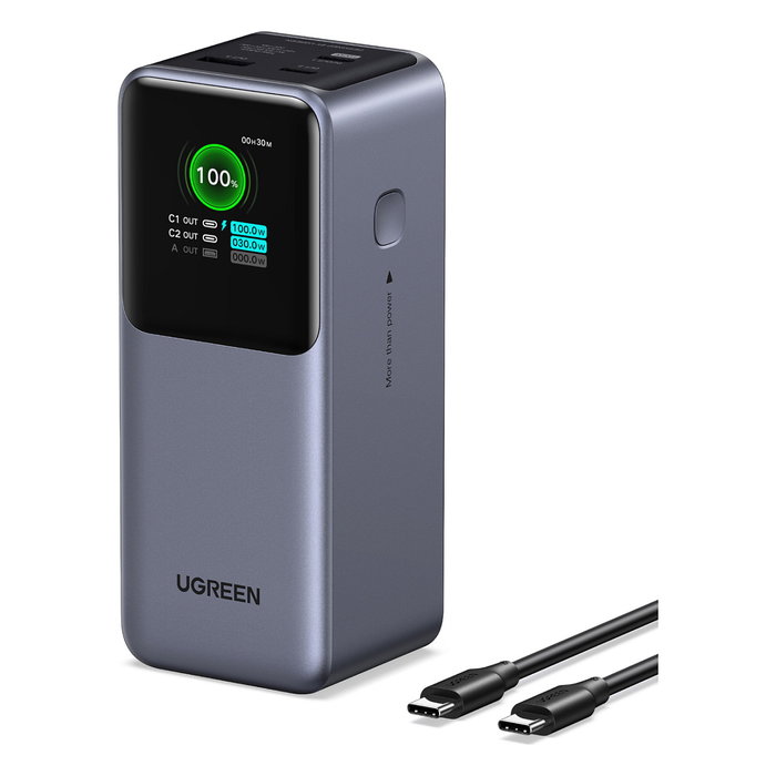Ugreen Power Bank 20000mAh 130W, Carga Rápida PD, Gris, Carga Triple, Compatible con Teléfono y Portátil