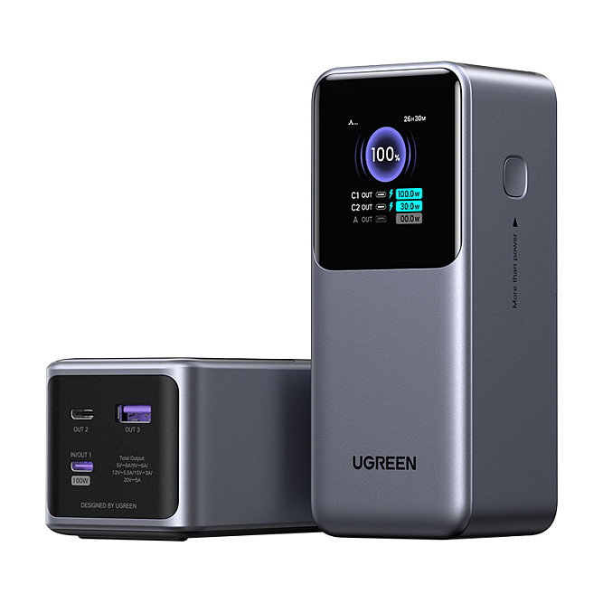 Ugreen Power Bank 20000mAh 130W, Carga Rápida PD, Gris, Carga Triple, Compatible con Teléfono y Portátil