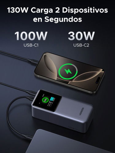 UGREEN 35524B Powerbank 20000mAh Carga Rápida 130W Litio Gris UGREEN 35524B Powerbank 20000mAh Carga Rápida 130W Litio Gris