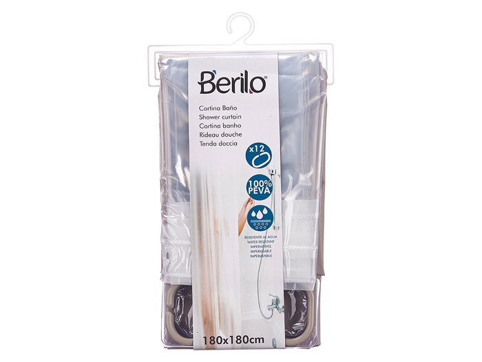 Cortina Ducha Berilo PEVA Transparente Beige 180x180 cm (Set de 12)