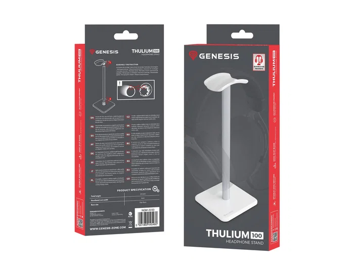 Genesis NGM-2233 Soporte para Auriculares Thulium 100 - Stand Plegable con Base Antiderrapante para Cualquier Marca - Material ABS, Aluminio, TPU - Color Blanco