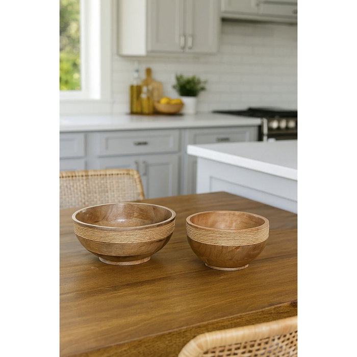 DKD Home Decor Set de 2 Centros de Mesa de Mango y Cuerda Natural
