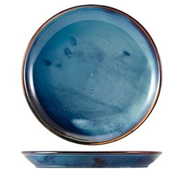 Genware Terra Plato Coupe de Porcelana - Plato de Postre o Ensalada, 24 cm de Diámetro, Color Azul (Set de 6)