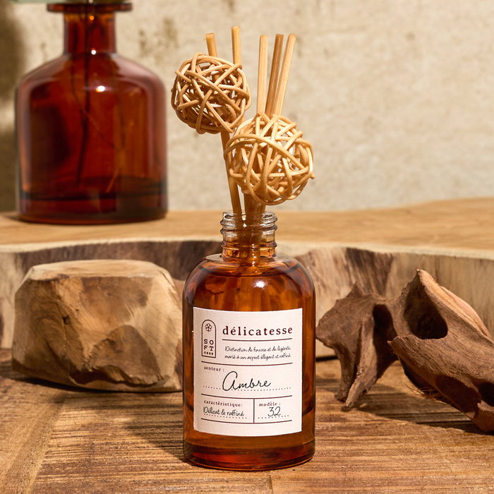 Home Deco Factory Difusor de Ambiente con Varillas 50 ml Aromas Cocooning - Ámbar, Sándalo o Algodón