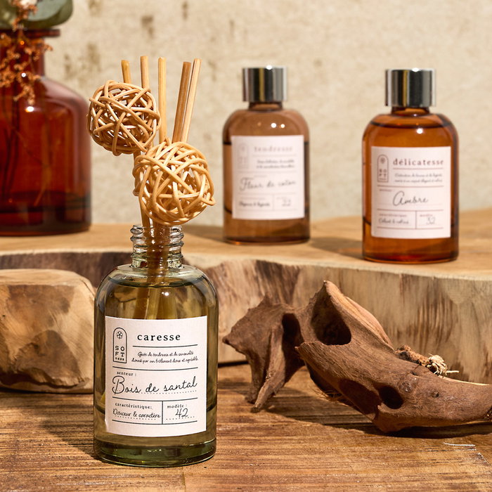 Home Deco Factory Difusor de Ambiente con Varillas 50 ml Aromas Cocooning - Ámbar, Sándalo o Algodón