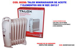 TALOX Minirradiador de aceite 7 elementos 38 cm 800 W OH12-7