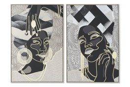 DKD Home Decor Set de 2 Cuadros Africana en Lienzo y PS, 84x4,5x123 cm beige, negro y dorado