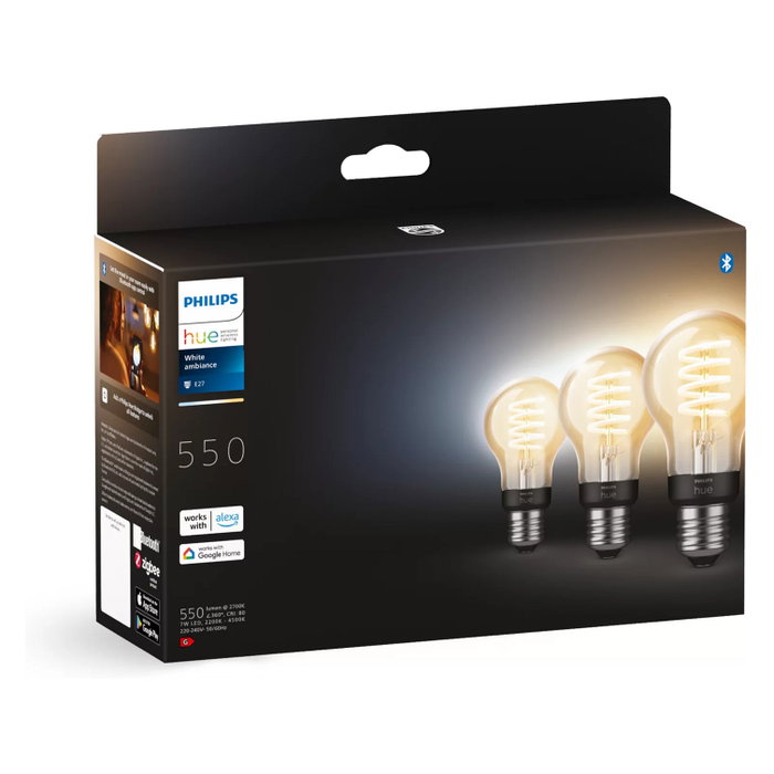 Philips Hue White Ambiance E27 Filament Pack de 3