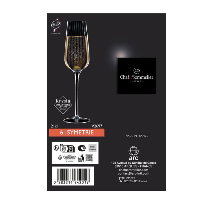 Chef & Sommelier Caja 6 Copas Flauta Krysta Symetrie 21 cL