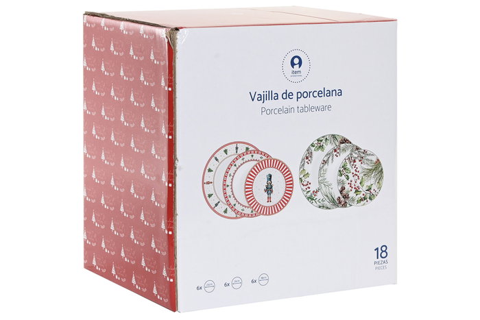 DKD Home Decor Vajilla Navidad Tradicional Acebo Verde Blanco 25x25x2 cm Set 18