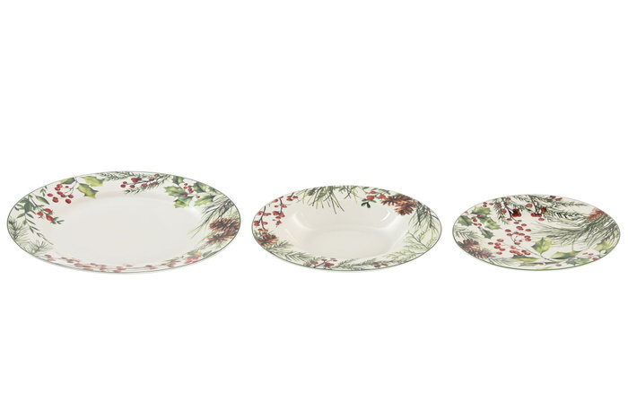 DKD Home Decor Vajilla Navidad Tradicional Acebo Verde Blanco 25x25x2 cm Set 18