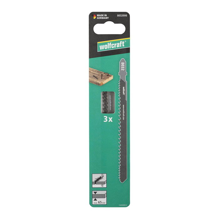 Wolfcraft Hojas de sierra de calar bimetálicas, vástago en T, corte rápido, 65 mm, 3 uds