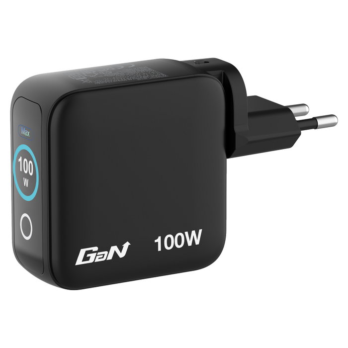 Verbatim Mini GaN Charger 100W con pantalla TFT y 3 puertos (EU/UK/US) de color Negro