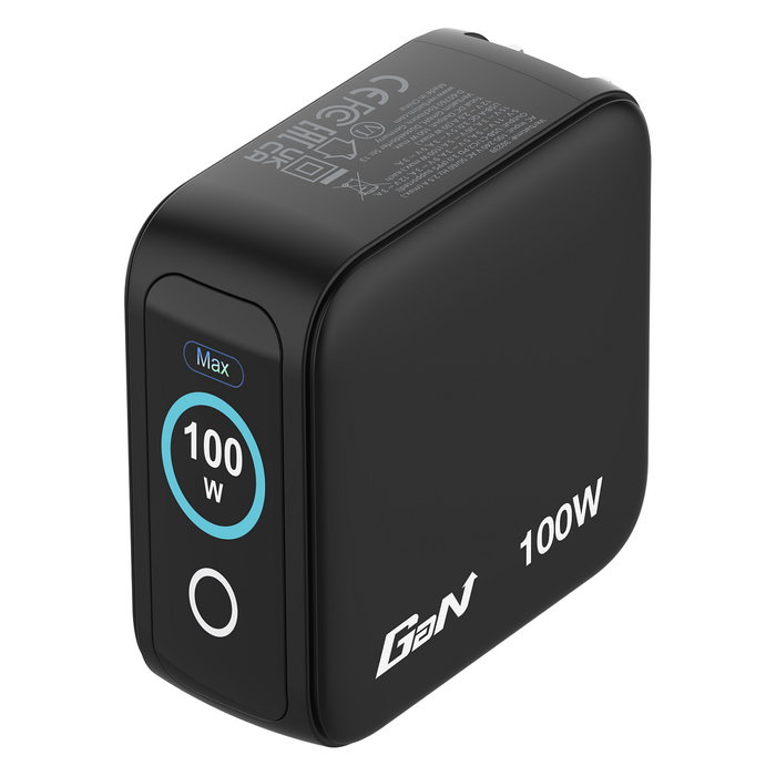 Verbatim Mini GaN Charger 100W con pantalla TFT y 3 puertos (EU/UK/US) de color Negro