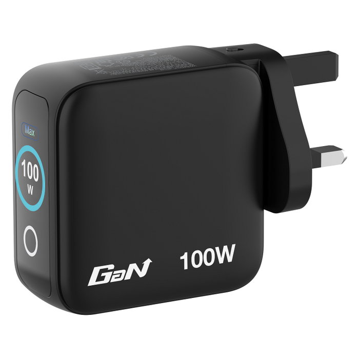 Verbatim Mini GaN Charger 100W con pantalla TFT y 3 puertos (EU/UK/US) de color Negro