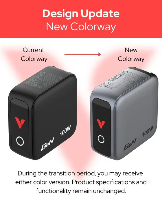 Verbatim Mini GaN Charger 100W con pantalla TFT y 3 puertos (EU/UK/US) de color Negro