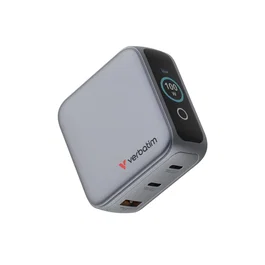 Verbatim Mini GaN Charger 100W con pantalla TFT y 3 puertos (EU/UK/US) de color Negro