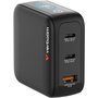 Verbatim Mini GaN Charger 100W con pantalla TFT y 3 puertos (EU/UK/US) de color Negro