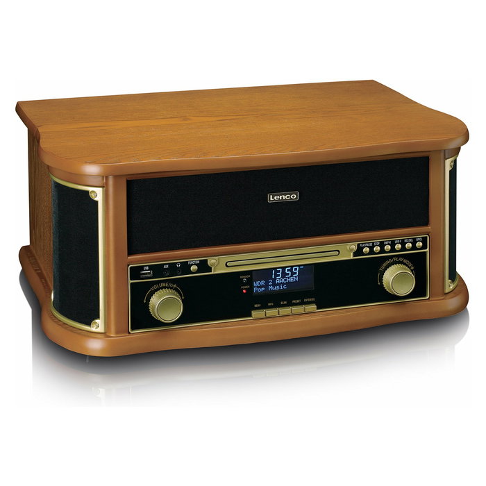 Lenco TCD-2571WD Reproductor de Discos y Cassette Madera Bluetooth USB 10W LCD DAB FM