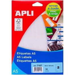 Apli Etiquetas Adhesivas 105x148 mm Cantos Rectos C-Rectos 2 X 15H Blanco