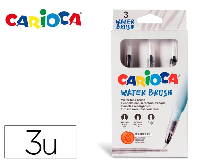 Carioca Pincel Recargable Agua Redondo Puntas Surtidas Caja de 3 Unidades Carioca Pincel Recargable Agua Redondo Puntas Surtidas Caja de 3 Unidades