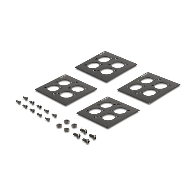 DeLOCK Patchpanel de 19″ con 4 placas Tipo-D y 16 puertos, 2U, Negro
