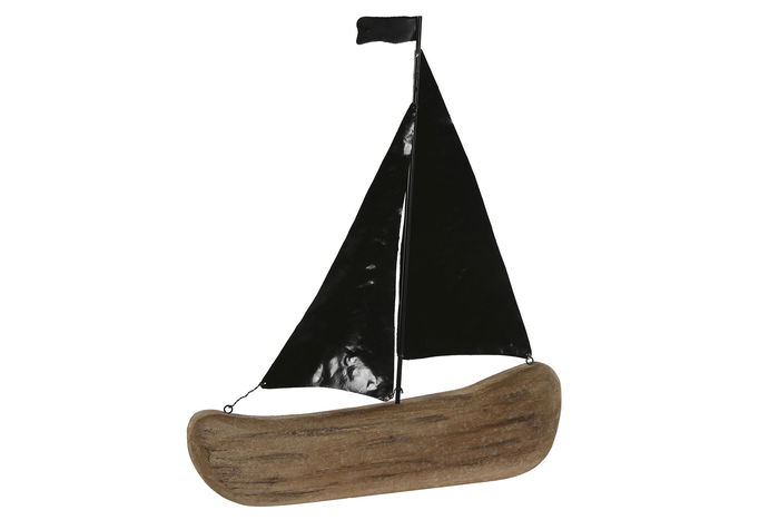 DKD Home Decor Decoración Velero Natural Blanco Paulownia Metal 2 Unidades 39 x 46 x 6 cm