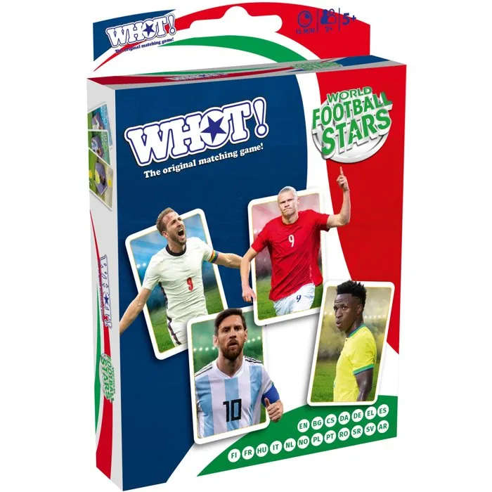 Winning Moves ¡WHOT! Estrellas del Fútbol Mundial - Juego de Mesa de Cartas, 2-6 Jugadores, +5 años