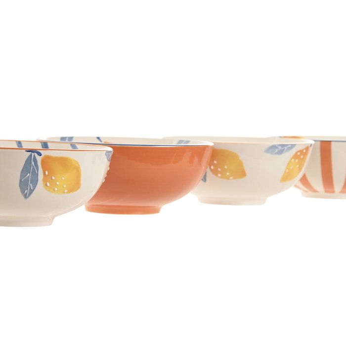 DKD Home Decor Set de 4 Cuencos de Gres Limón con Relieve