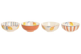 DKD Home Decor Set de 4 Cuencos de Gres Limón con Relieve