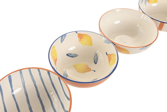 DKD Home Decor Set de 4 Cuencos de Gres Limón con Relieve