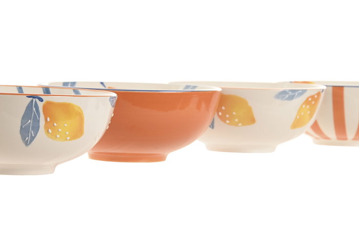 DKD Home Decor Set de 4 Cuencos de Gres Limón con Relieve