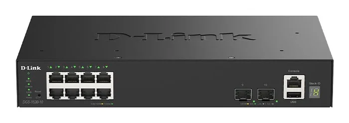 D-Link DGS-1530-10 Conmutador Gestionado L2, 8 Puertos Gigabit Ethernet + 2 Puertos 10G SFP+, Apilable, Desktop/Montaje Rack