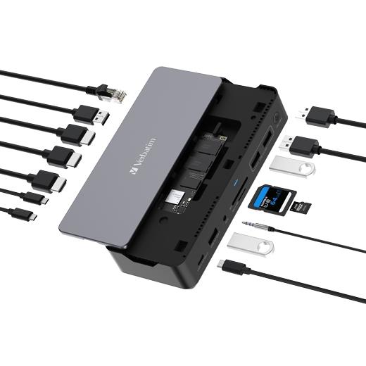 Verbatim Dock Station 15 En 1 con 2x HDMI, 1x DP, Soporte SSD M.2 y USB-C PD - Negro Verbatim Dock Station 15 En 1 con 2x HDMI, 1x DP, Soporte SSD M.2 y USB-C PD - Negro