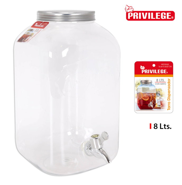 Privilege Tarro Dispensador con Grifo 8L, Medidas 24x17x31 cm (6 Unidades)