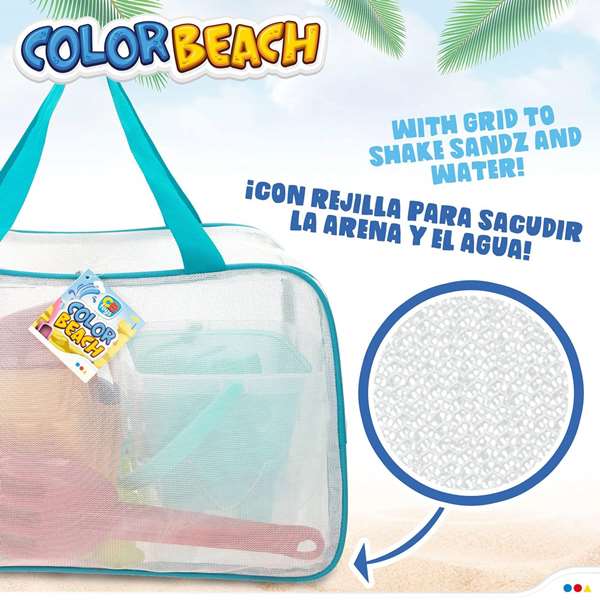 Color Baby Cubo de Playa Castillo 18cm con Palas 27cm, Regadera y 5 Moldes en Bolsa