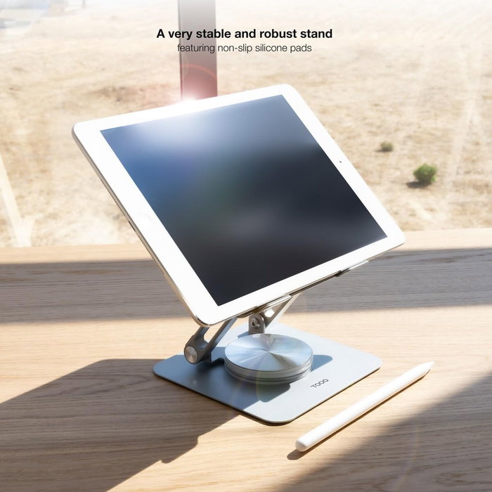 Tooq Soporte Plegable 360º para Dispositivos de hasta 13 pulgadas, Plata