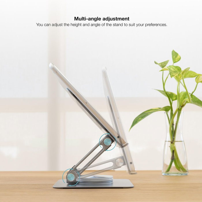 Tooq Soporte Plegable 360º para Dispositivos de hasta 13 pulgadas, Plata
