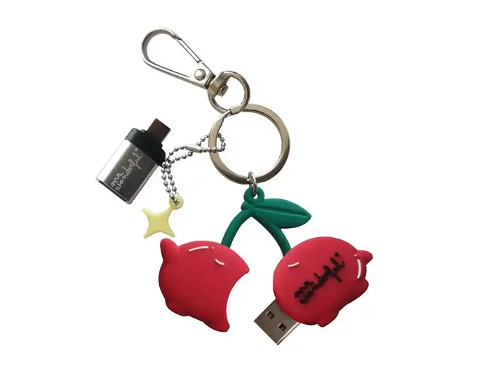 Wondee Mr. Wonderful Memoria USB 32GB Cereza Llavero Pendrive Universal con Adaptador USB C