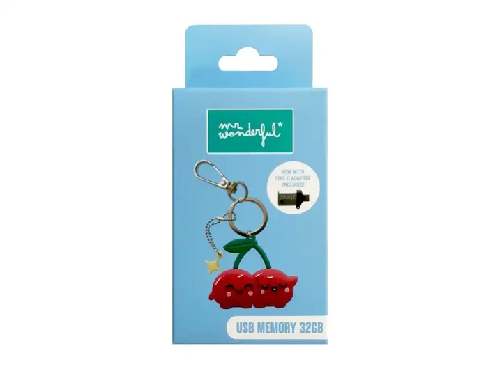 Wondee Mr. Wonderful Memoria USB 32GB Cereza Llavero Pendrive Universal con Adaptador USB C