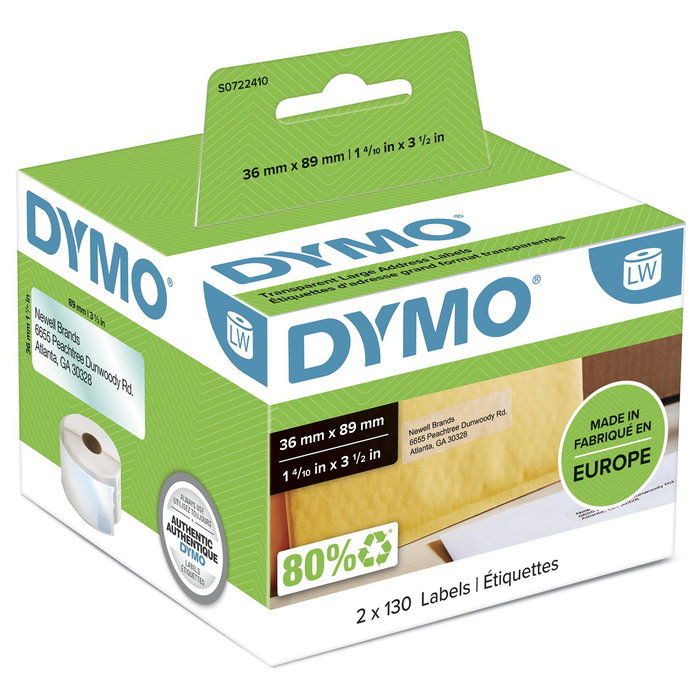 Dymo Etiquetas de Dirección Transparentes 89x36mm, 260 Unidades