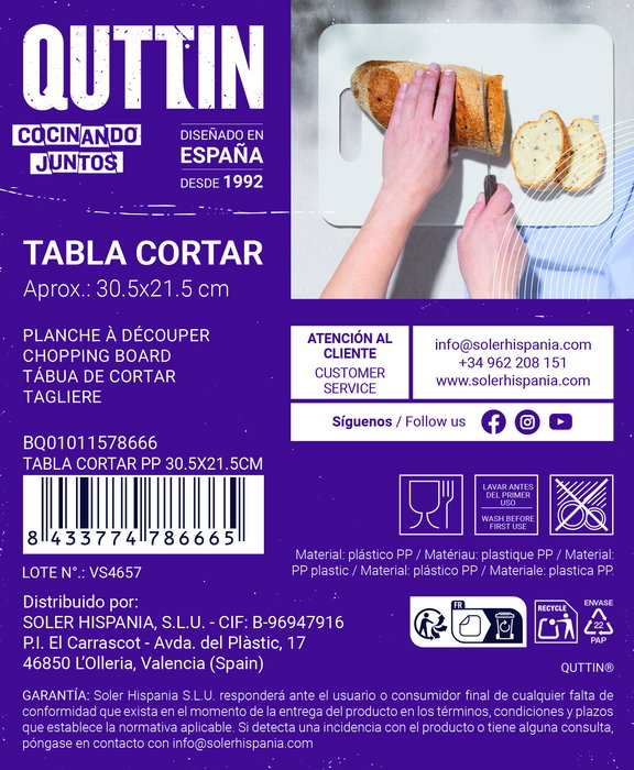 Quttin Tabla Cortar Pp 30.5 x 21.5 cm (24 Unidades)