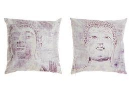 DKD Home Decor Tropical bestone 21 Cojin Oriental Beige 45 x 45 x 10 cm con Buda (4 Unidades)