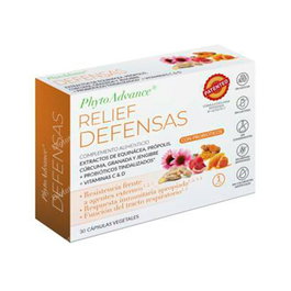 Phytoadvance Relief Defensas 30 Vcaps con Equinácea, Própolis, Cúrcuma, Granada, Jengibre, Vitamina C y D para Reforzar el Sistema Inmunitario