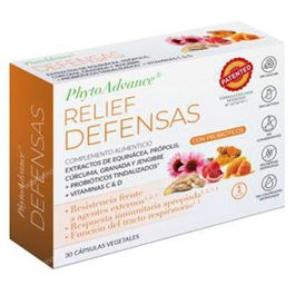 Phytoadvance Relief Defensas 30 Vcaps con Equinácea, Própolis, Cúrcuma, Granada, Jengibre, Vitamina C y D para Reforzar el Sistema Inmunitario