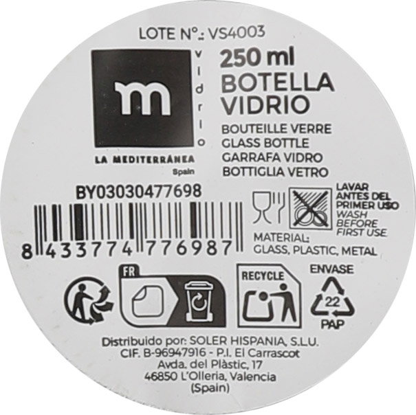 La Mediterranea Botella 250Ml C/Tapon Hermetico La Mediterranea (24 Unidades)